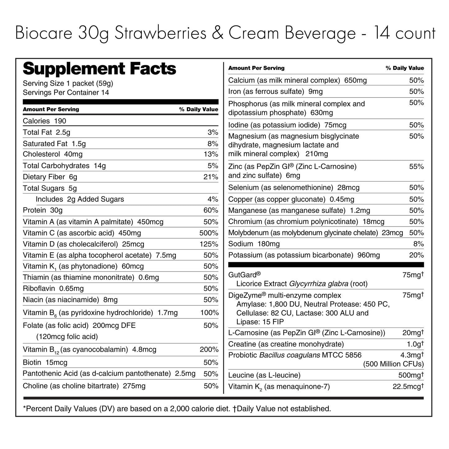 Biocare 30G Protein Strawberries & Cream Dietary Beverage (14-Count)